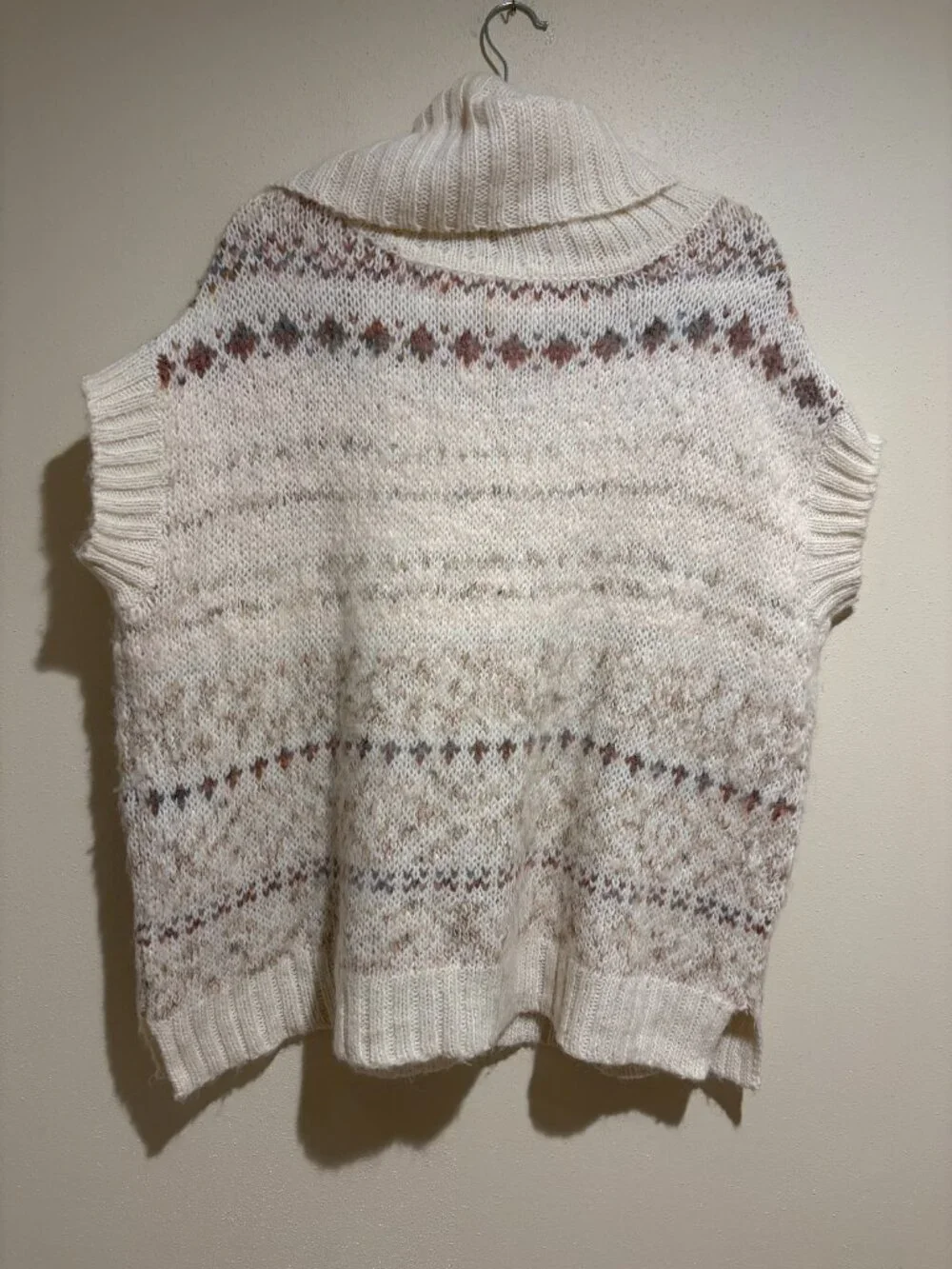 Free People Snow Bunny Sweater Vest Oversized Turtleneck Fair Isle